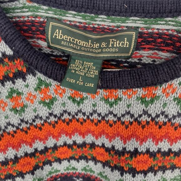 Vintage Abercrombie & Fitch Fair Isle Sweater Navy Pattern Nordic Knit Y2K Ski - Picture 5 of 6